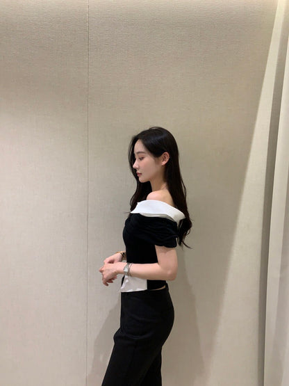 Tue. Elle庫尼假兩件式襯衫上衣 黑