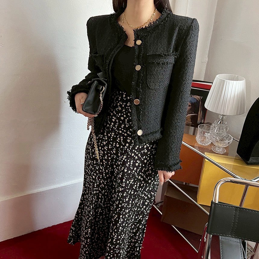 Thu. 小香粗呢鬚邊廓形西裝外套 白/黑