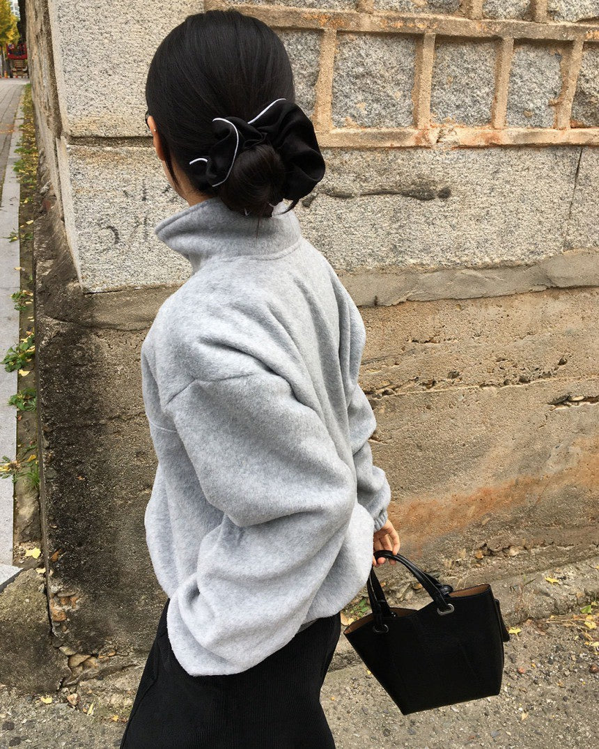 Mon. 日系氛圍鈕扣領慵懶長袖上衣 灰/咖