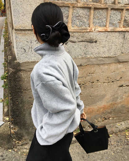 Mon. 日系氛圍鈕扣領慵懶長袖上衣 灰/咖