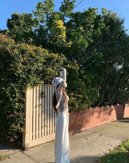 Fri. 美式慵懶妮味蕾絲V領背心外套2件套 條紋