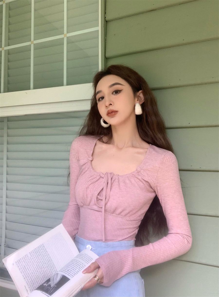 Wed. 溫柔復古方領綁帶上衣