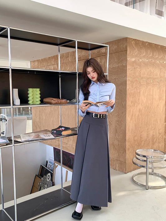 Mon. 質感西裝百摺長裙 深灰