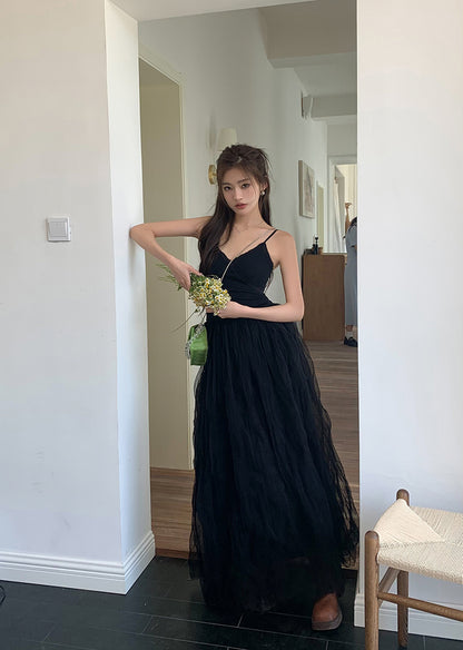 Sun. 芭蕾網紗拼接連身裙 黑