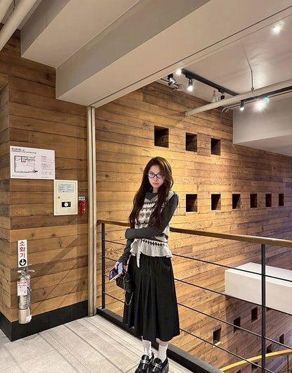 Mon. 時髦肩章高領打底針織衫 灰/黑