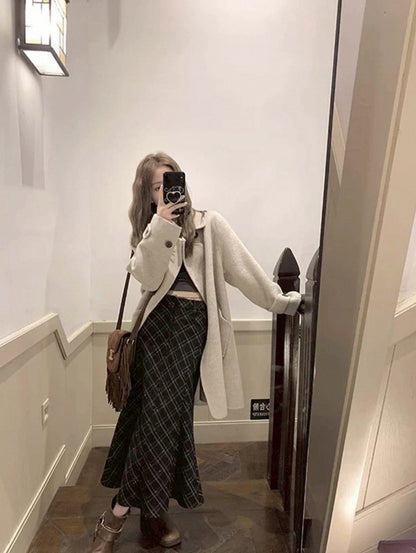 Fri. 通勤格紋魚尾高腰半身裙