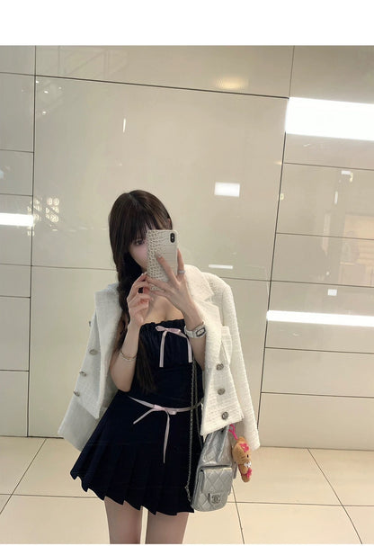 Fri. 藏青蝴蝶結少女 抓皺抹胸百褶裙套裝