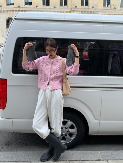 Mon. 麻花毛線編織外套 淺粉