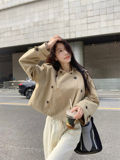 Mon. 立領雙排扣短版風衣