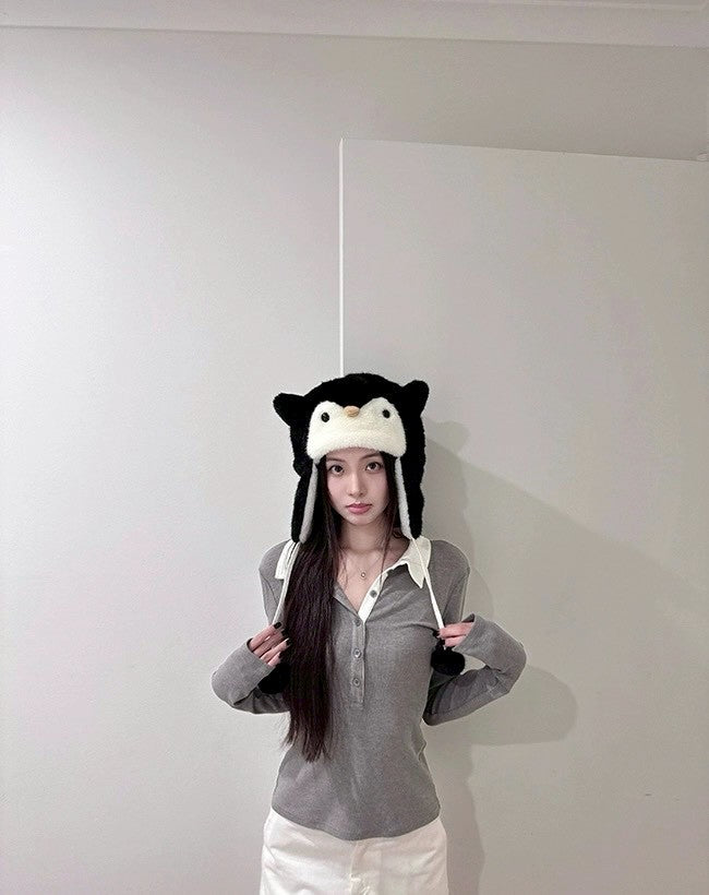 Fri. 智性感撞色polo鈕扣上衣 灰/米