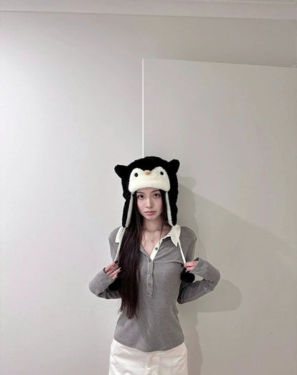 Fri. 智性感撞色polo鈕扣上衣 灰/米