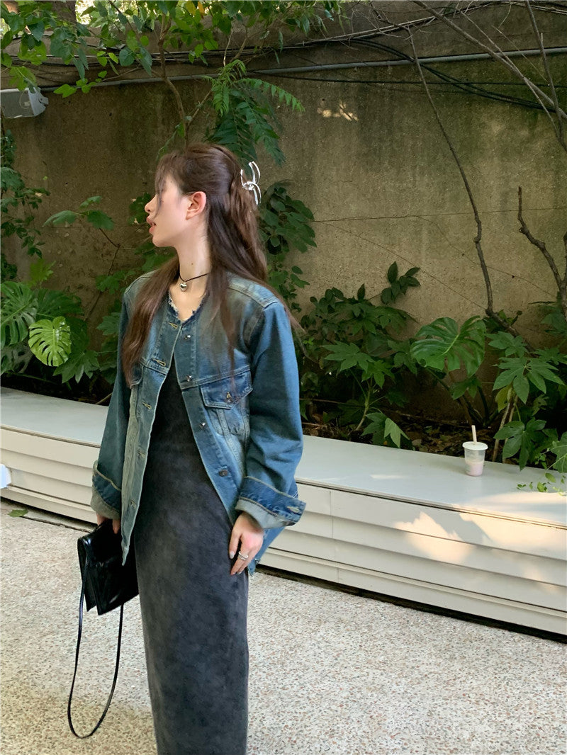 Sat. 通勤百搭圓領個性牛仔外套 & 連身裙