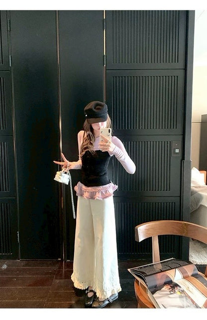 Mon. 韓系文青感 特殊壓花工藝休閒褲 米白