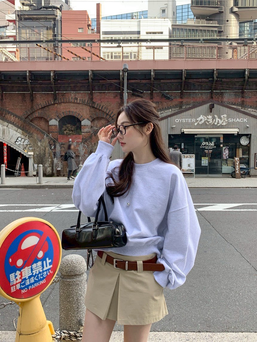 Fri. 休閒慵懶圓領衛衣 韓版百搭褲裙 花灰卡褲