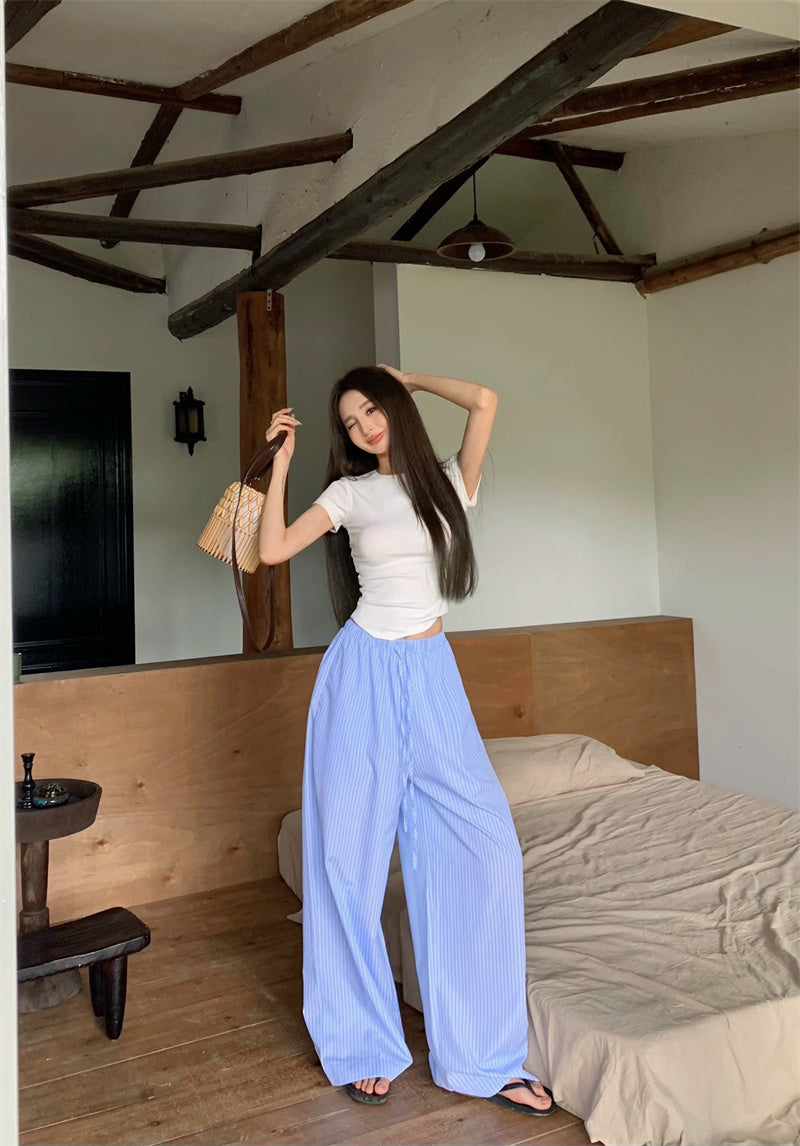 Mon. 白開水系 百搭條紋休閒褲