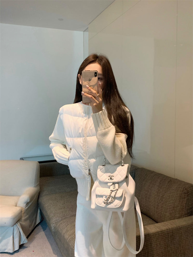 Sun. 美式休閒高領針織拼接羽絨外套