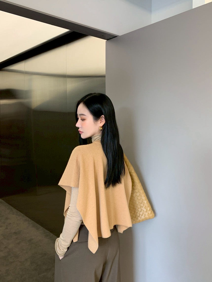 Fri. 氣質韓chic針織疊穿斗篷 卡其/灰黑