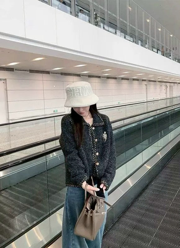 Fri. 灰金系列低奢老錢粗編毛衣外套