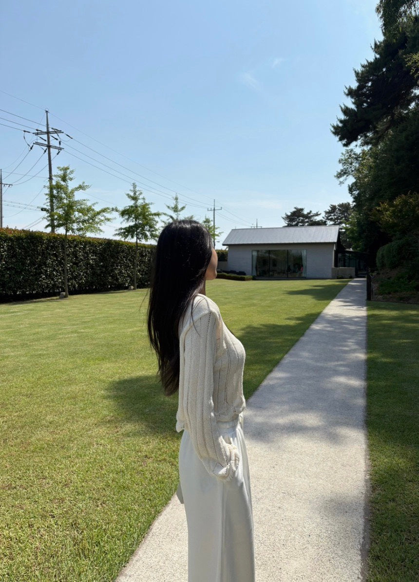 Tue. 氣質排扣針織空調外套 灰/米白