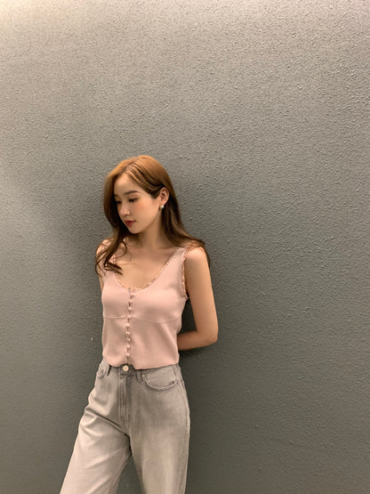 Sun. 排扣水滴邊背心 粉