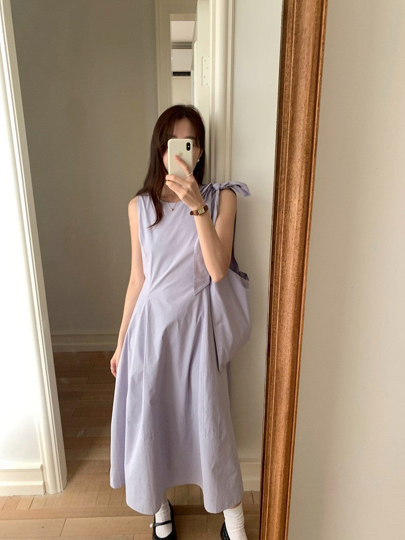Mon. 立體剪裁襯衫布高級背心裙（配包包）紫