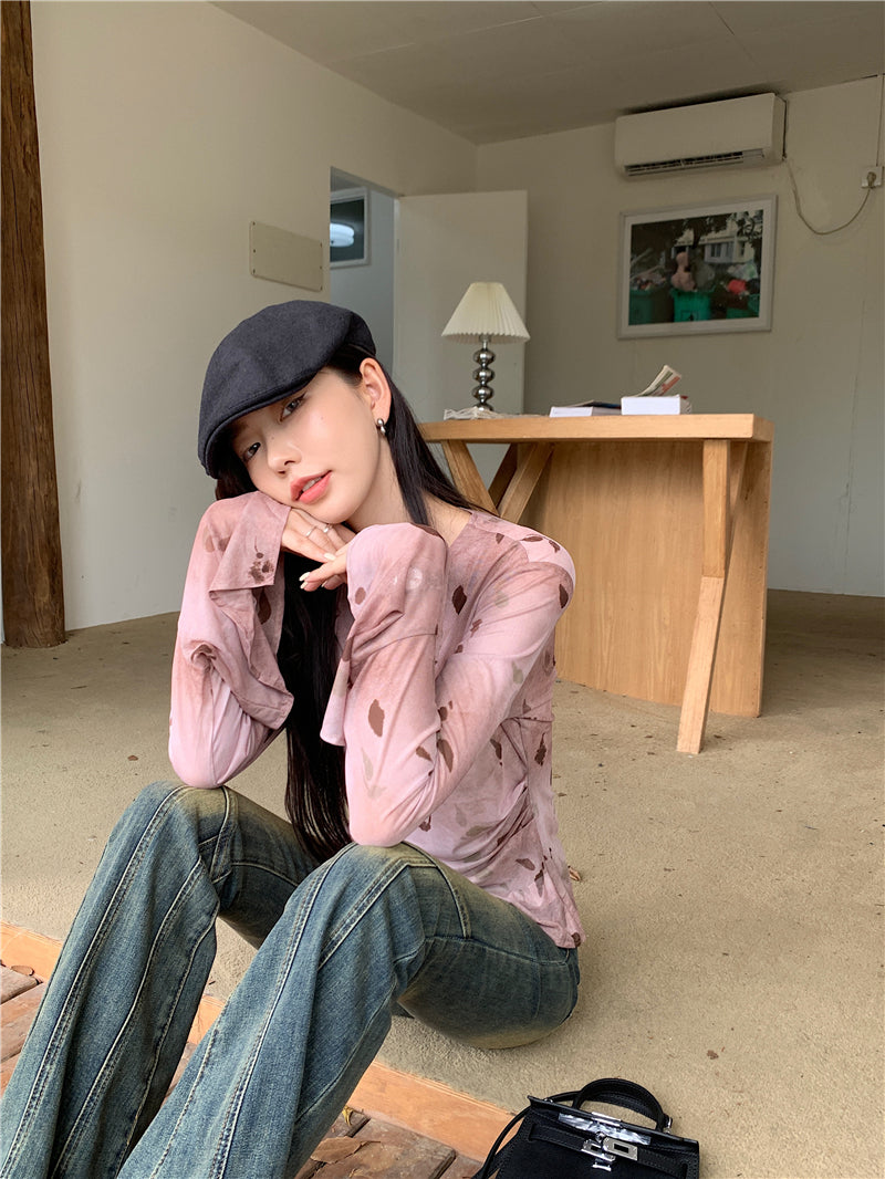 Tue. 復古千禧水墨印花上衣 2色