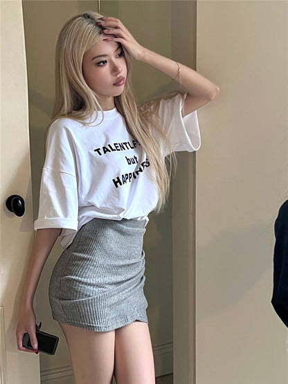 Mon. 粗體字母寬鬆上衣 白/黑