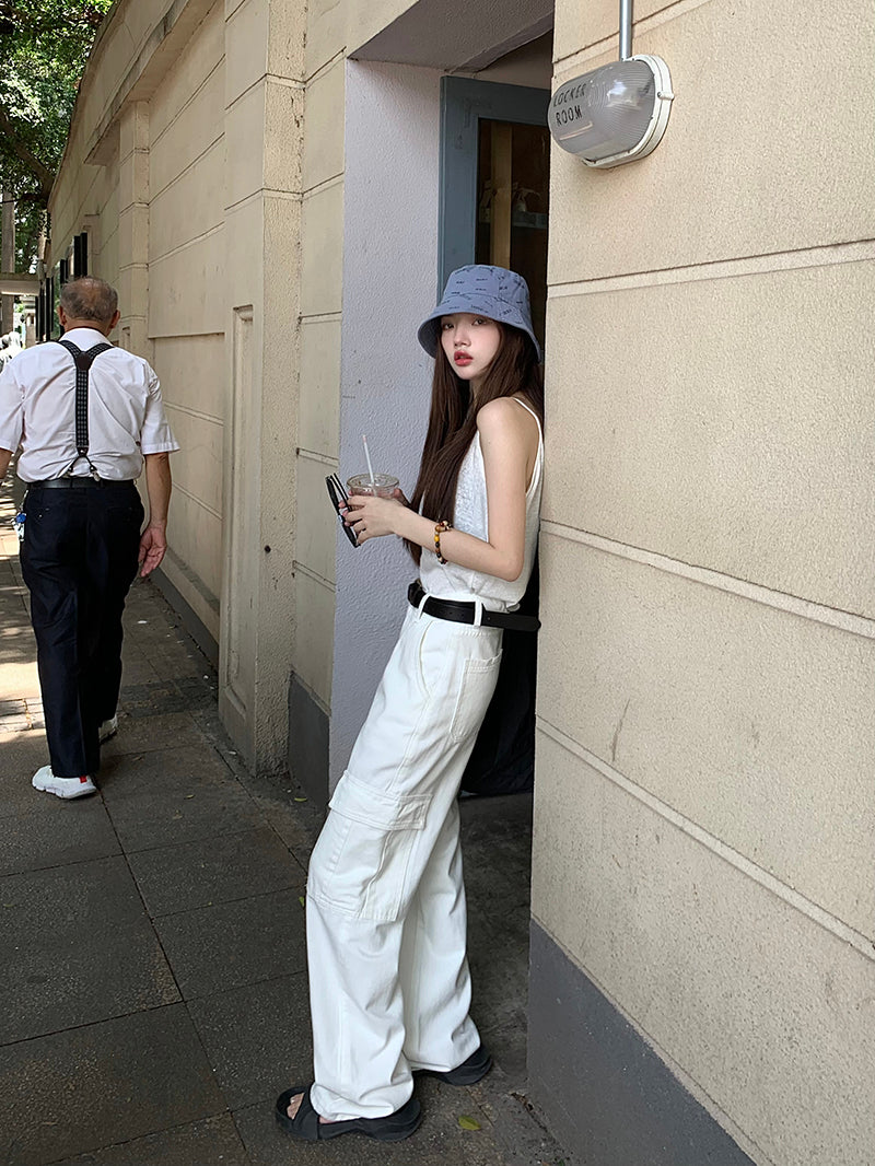 Fri. 大口袋牛仔工裝褲 米白