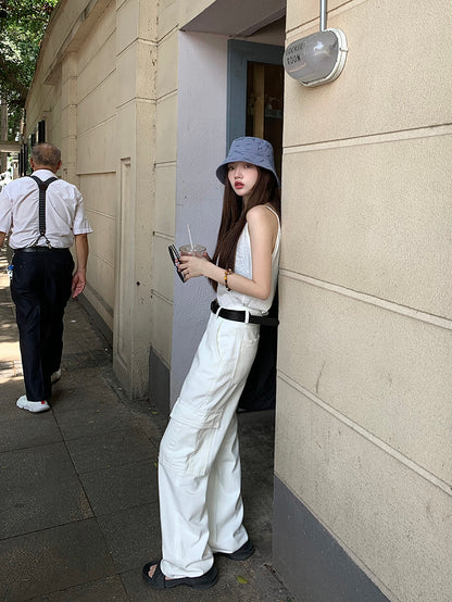 Fri. 大口袋牛仔工裝褲 米白