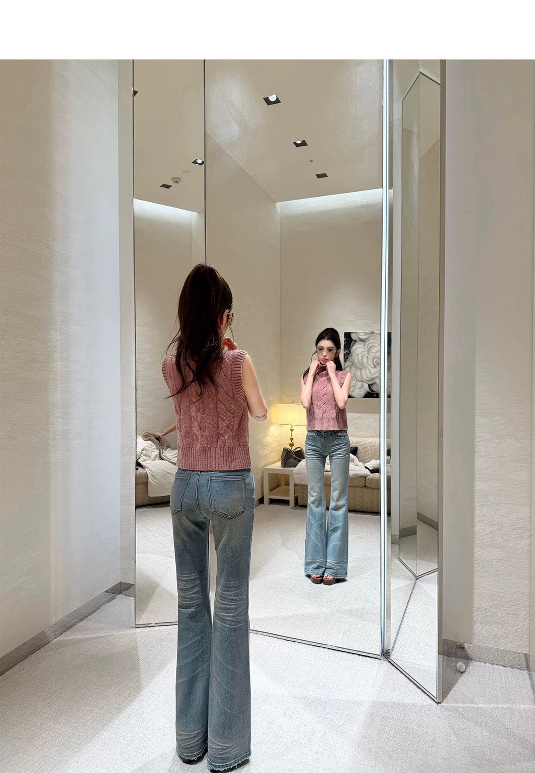 Tue. Oni小高領’’氣質麻花百搭針織背心 霧粉