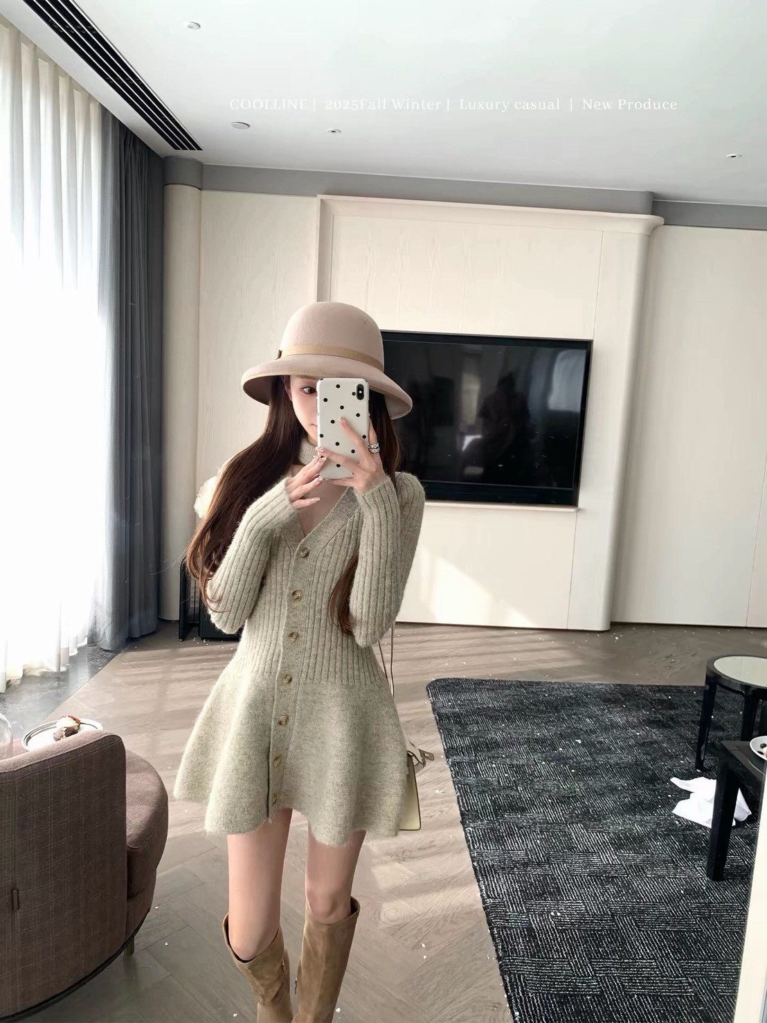 Tue. 傾心芭蕾氣質小心機針織收腰連身裙 燕麥