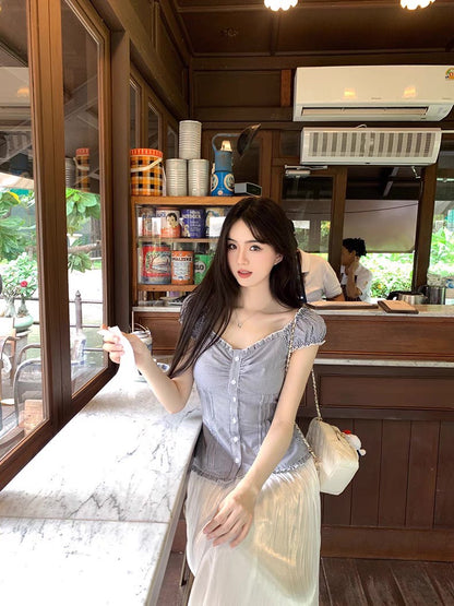 Fri. 春夏Jennie公主收腰多穿款上衣 條紋