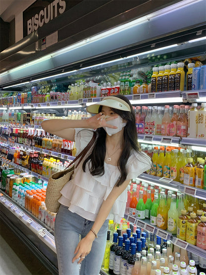 Wed. 韓國荷葉邊質感上衣 白
