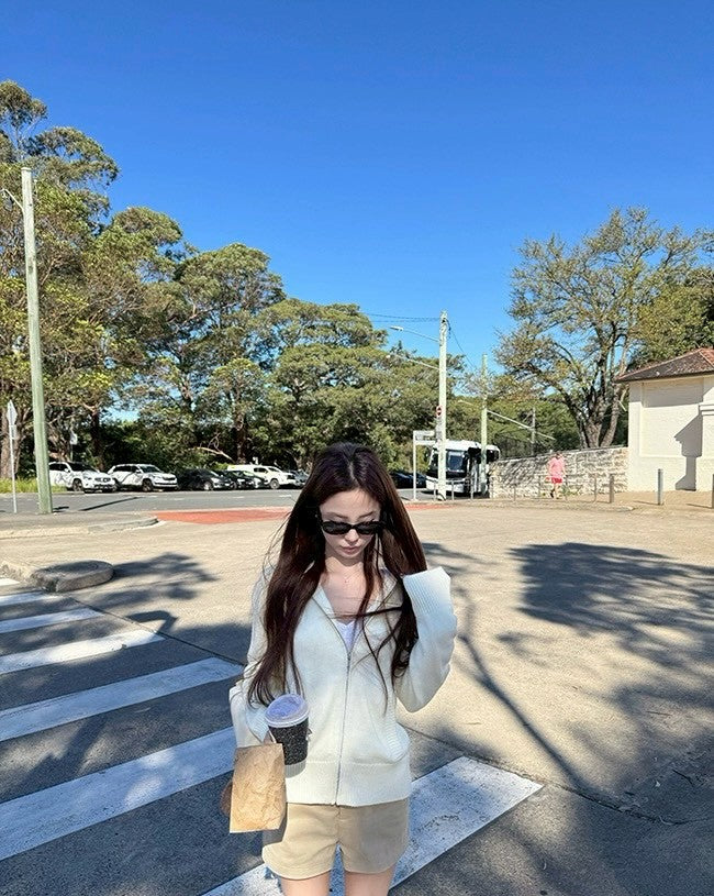 Fri. 韓系私服！多穿百搭H型連帽針織外套 杏色