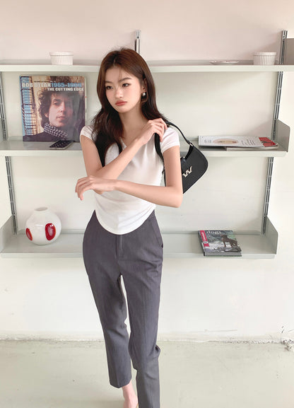 Mon. 氣質顯瘦OL九分休閒褲 灰