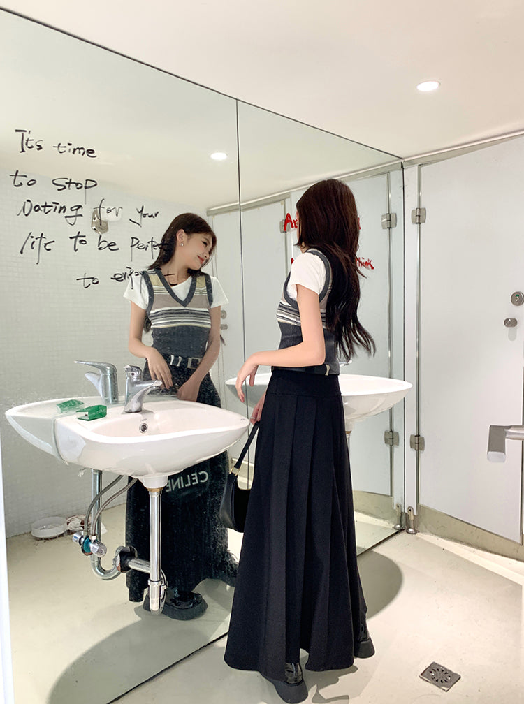 Mon. 質感西裝百摺長裙 黑