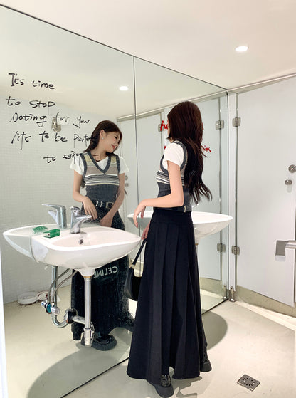 Mon. 質感西裝百摺長裙 黑