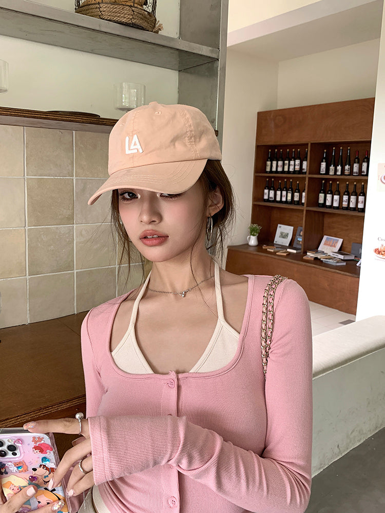 Wed. 假兩件式綁脖針織衫 粉