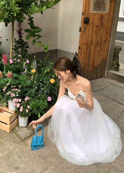 Sun. 芭蕾網紗拼接連身裙 白