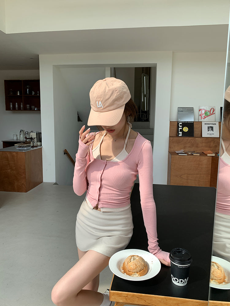 Wed. 假兩件式綁脖針織衫 粉