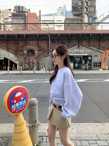 Fri. 休閒慵懶圓領衛衣 韓版百搭褲裙 花灰卡褲