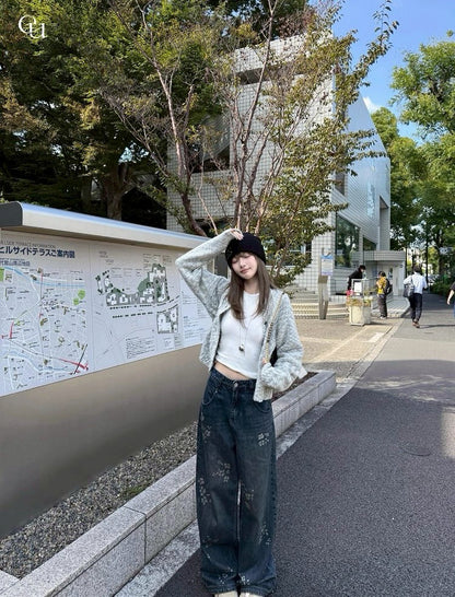 Fri. 高腰定染花貓鬚刷色闊腿褲