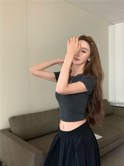 Sun. 復古圓領正肩短上衣 3色