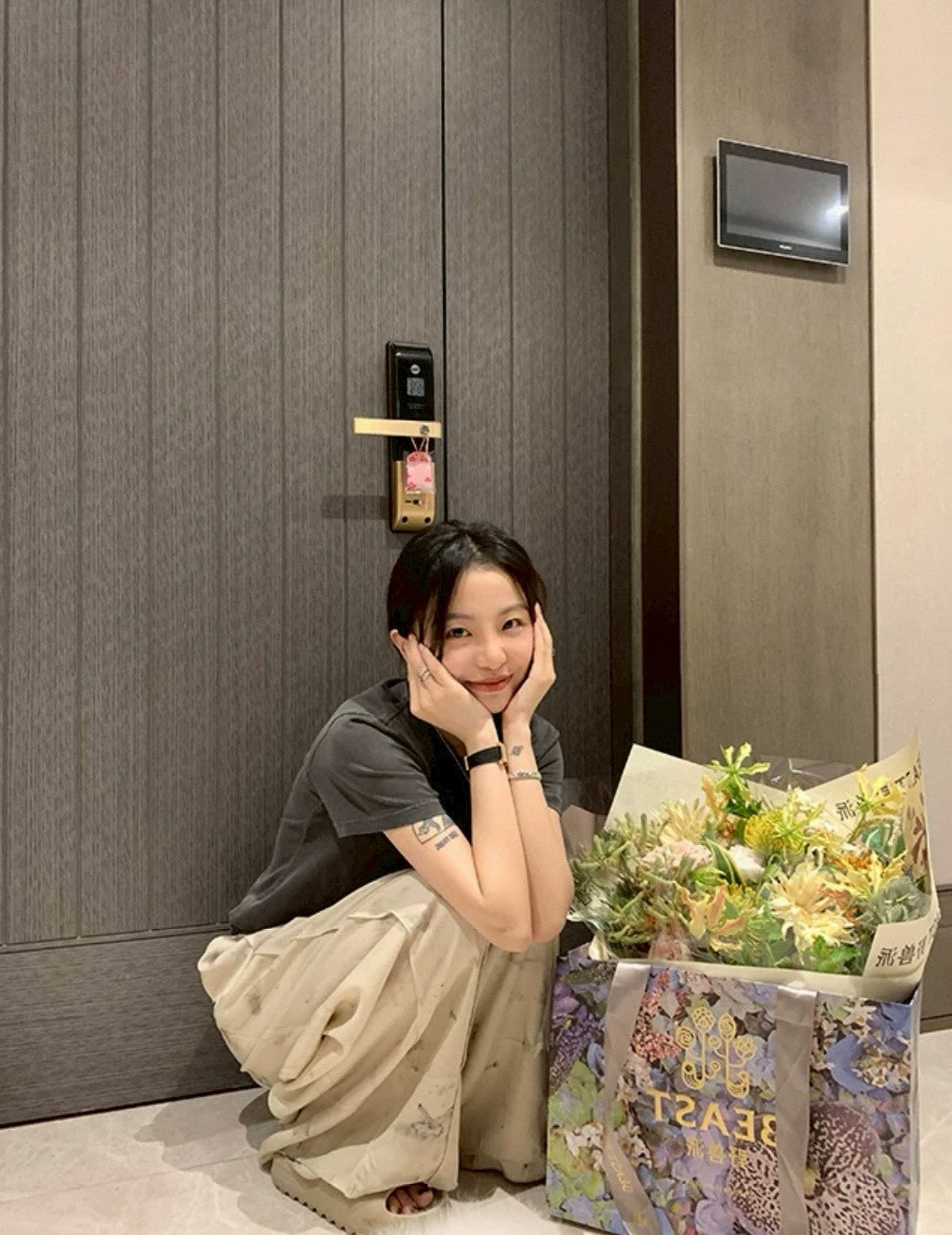 Fri. 水墨暈染中式印花高腰休閒褲 米