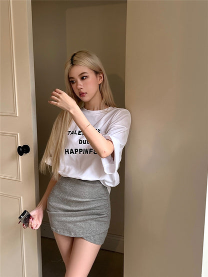 Mon. 粗體字母寬鬆上衣 白/黑