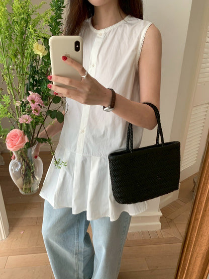 Mon. 小清新俏皮感兩花色選背心拼接連身裙 格紋/白