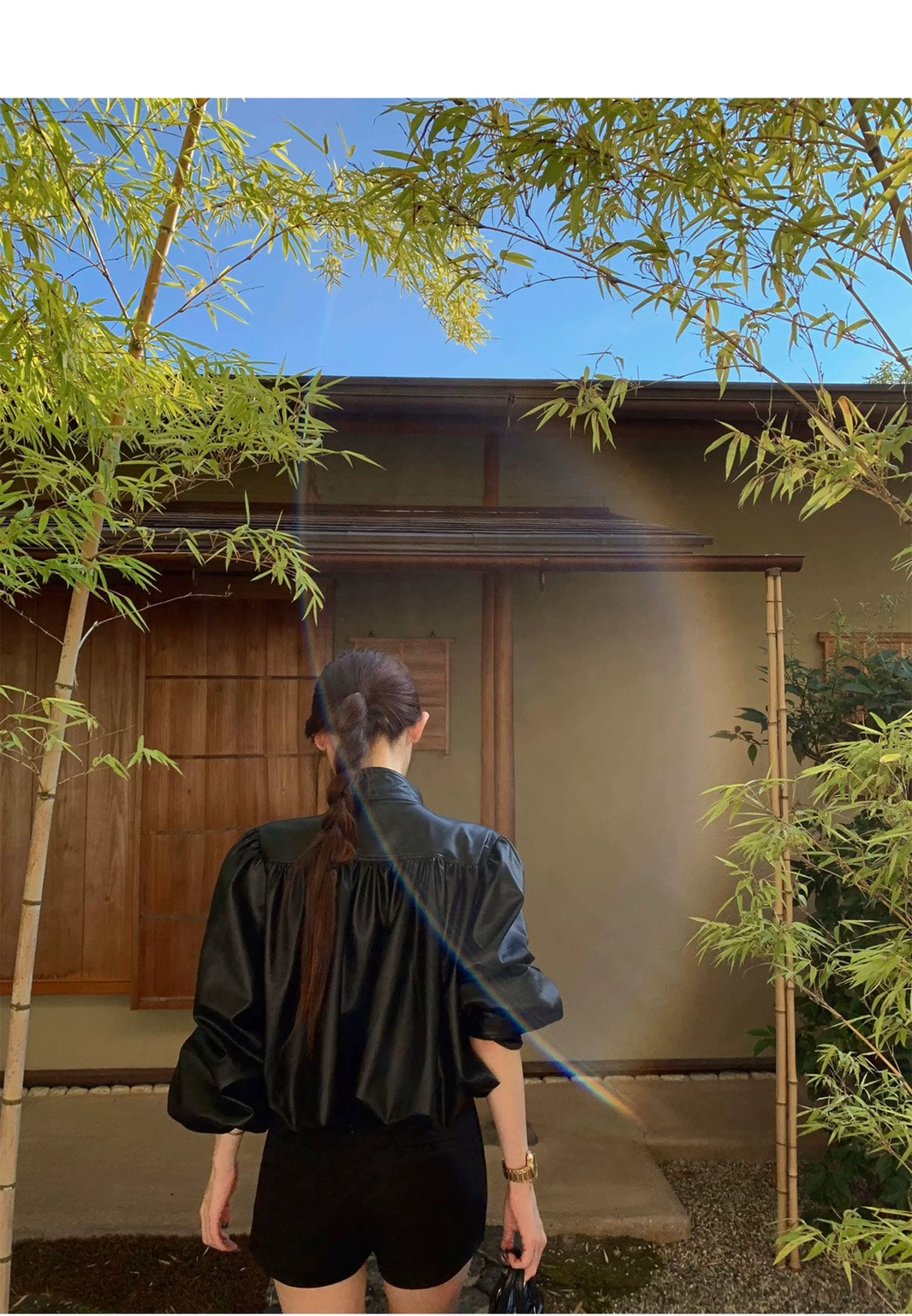 Thu. 氣質雲朵燈籠袖立領短款皮夾克