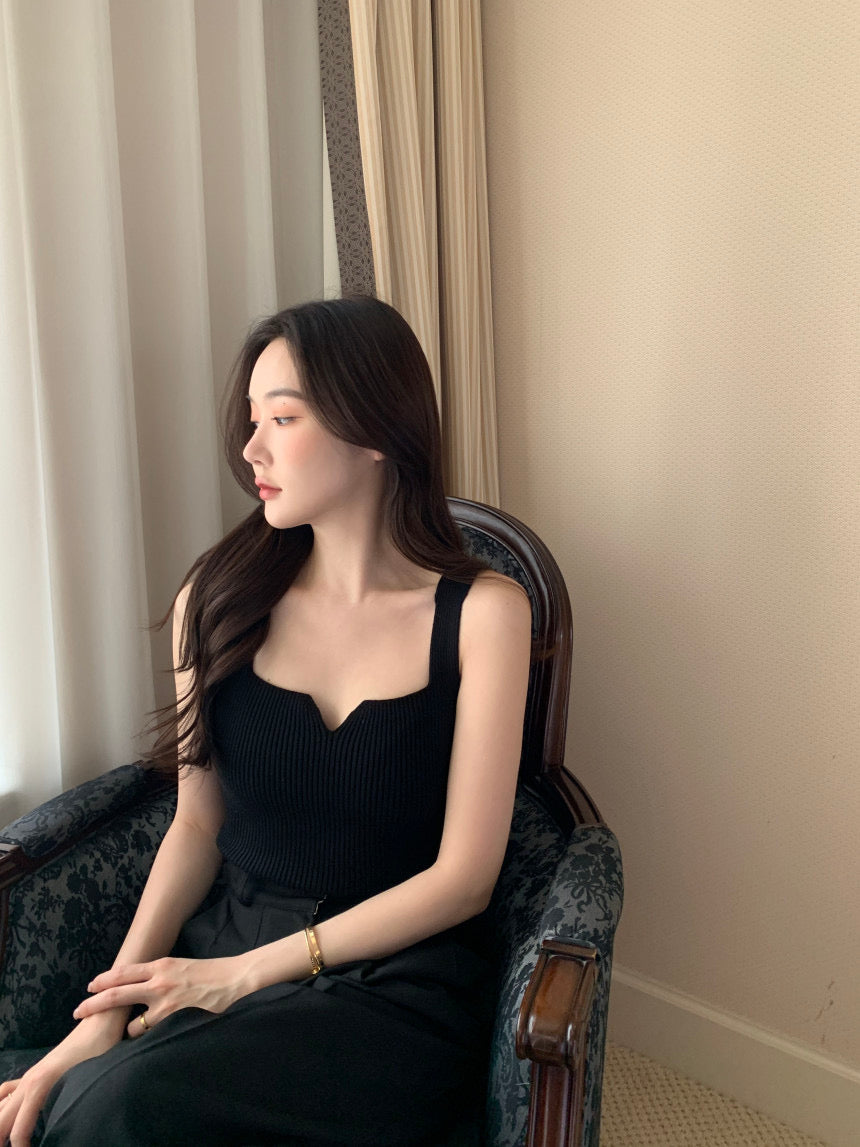 Thu. 百搭方領修身針織背心 黑/白/藍灰