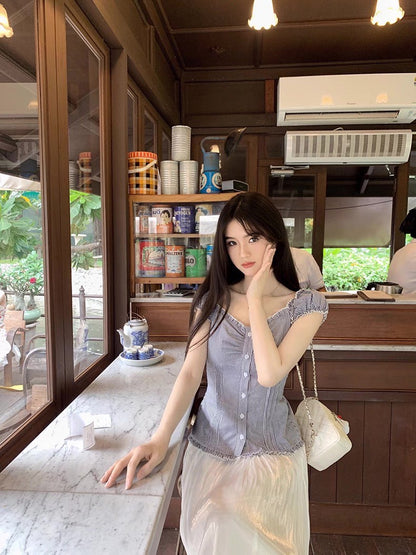 Fri. 春夏Jennie公主收腰多穿款上衣 條紋