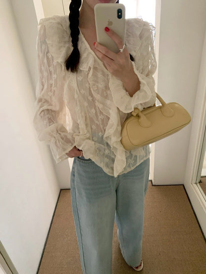 Mon. 氣質慵懶鄰家木耳邊襯衫（透視感）